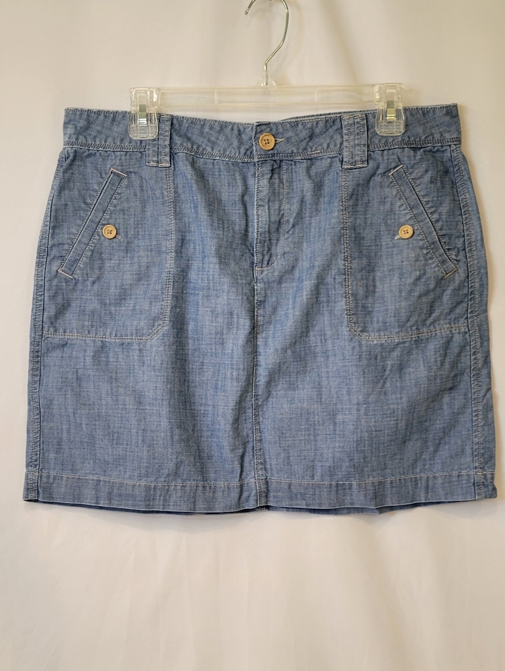 LOFT Chambray Light Blue Cotton Mini Skirt